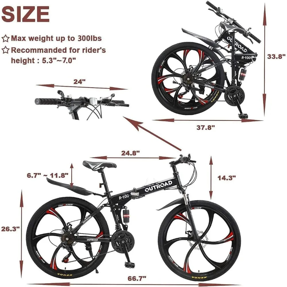 Foldable/Bike 26 Inch 21-Speed Dual Suspension