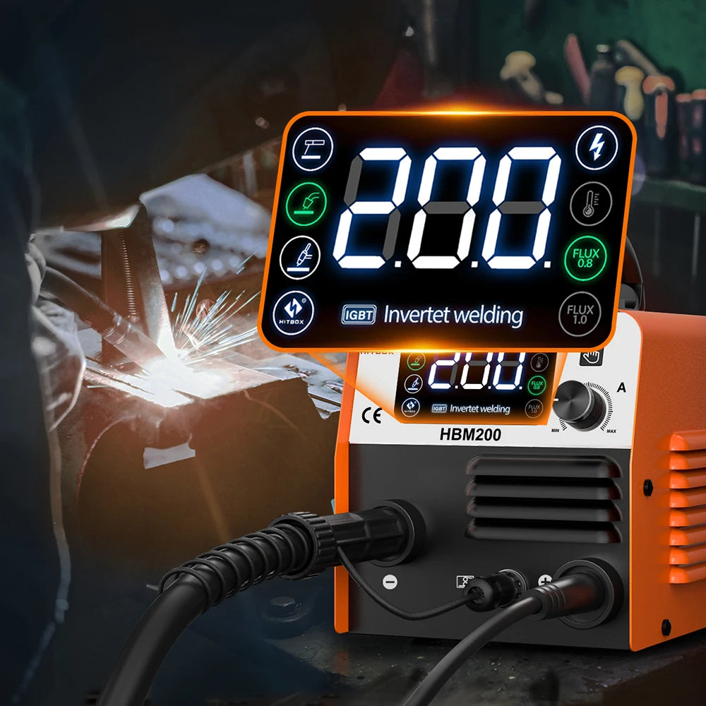 HITBOX Non Gas Semi-automatic Welding Machine 3 in 1 MIG/LIFT TIG/MMA Inverter Welder Synergy Tool For Gasless Soldering HBM200