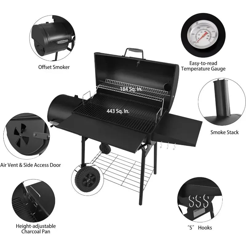 30" BBQ Charcoal Grill and Offset Smoker - Dons' Adventure Gear 