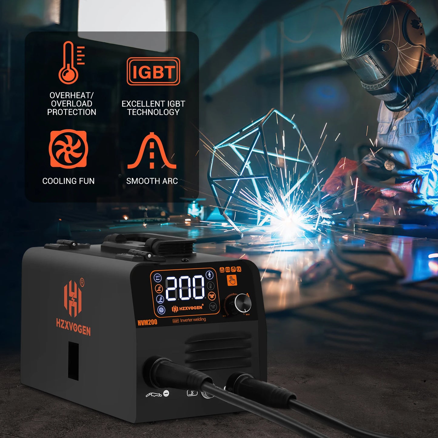 HZXVOGEN 3 in1 MIG/TIG/MMA Semi-Automatic Welding Machine HVM200 Inverter Welder Synergy Tool Non Gas For Gasless Iron Soldering