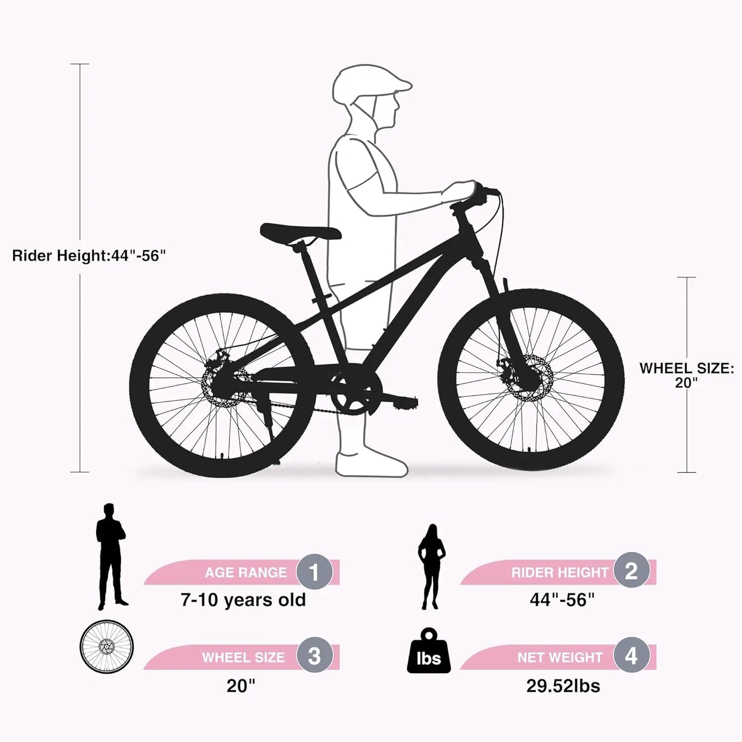 20/24  Inch Mountain Bike for Boys Girls, Disc Brake