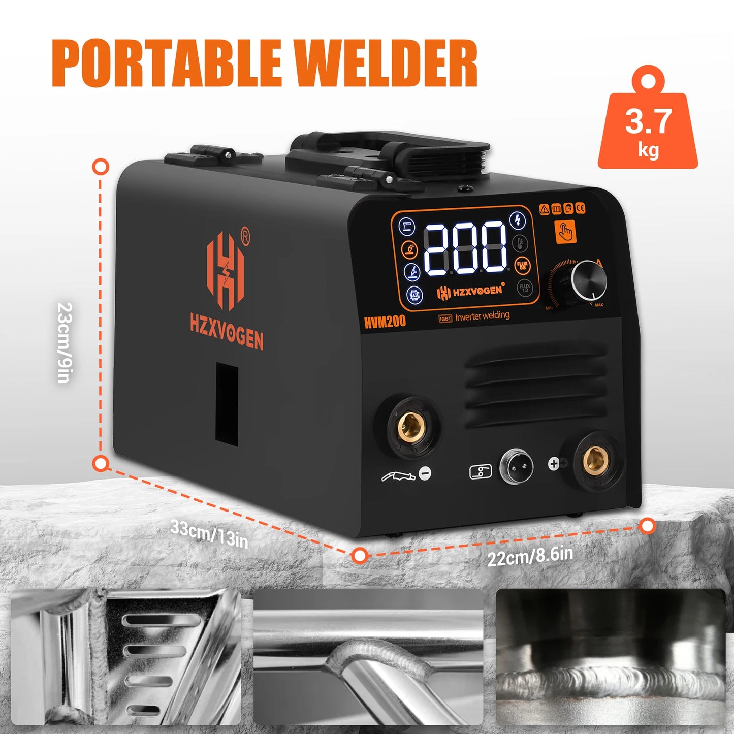 HZXVOGEN 3 in1 MIG/TIG/MMA Semi-Automatic Welding Machine HVM200 Inverter Welder Synergy Tool Non Gas For Gasless Iron Soldering