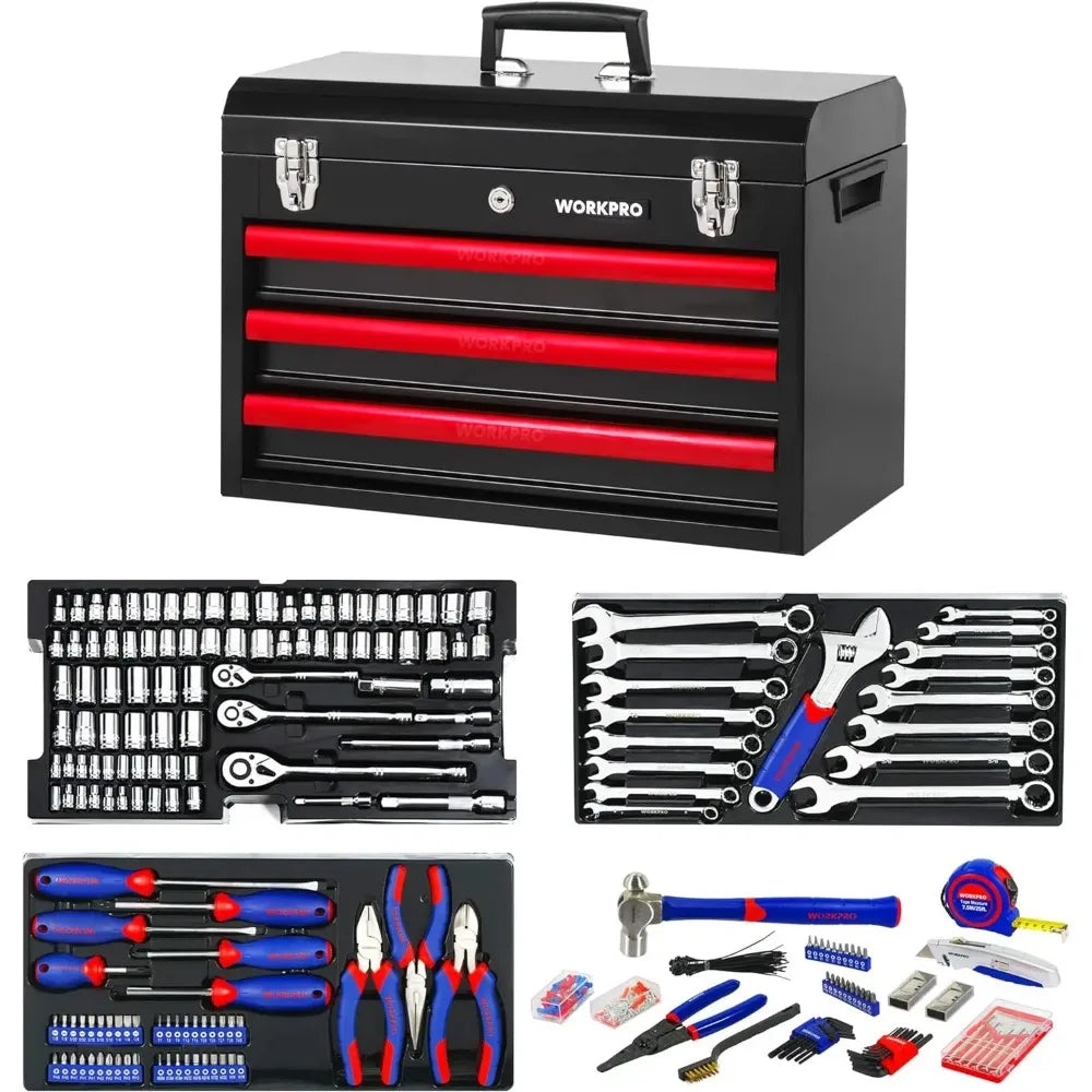 Mechanics Tool Set with 3-Drawer Heavy Duty Metal Box - Dons' Adventure Gear 