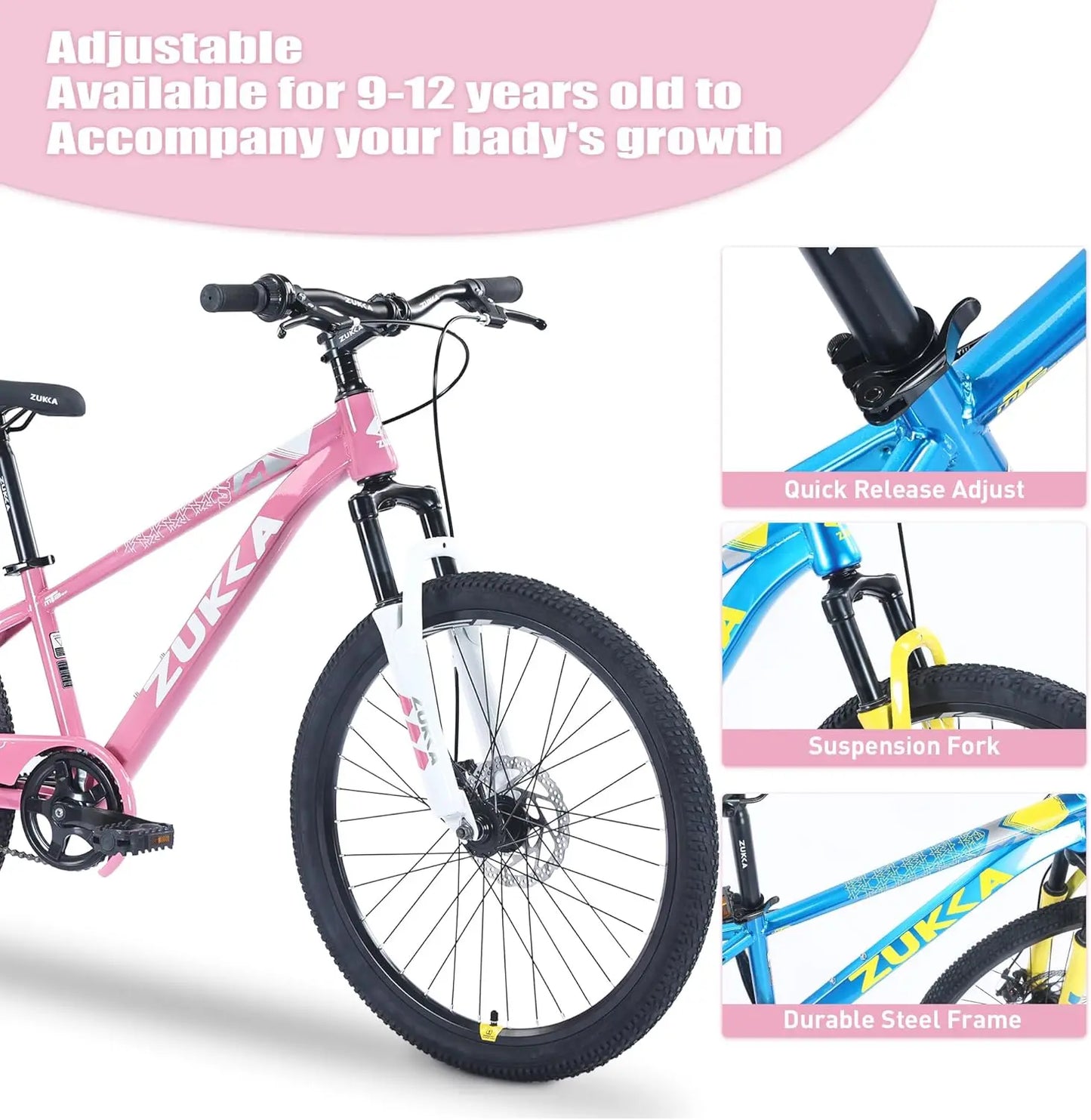 20/24  Inch Mountain Bike for Boys Girls, Disc Brake