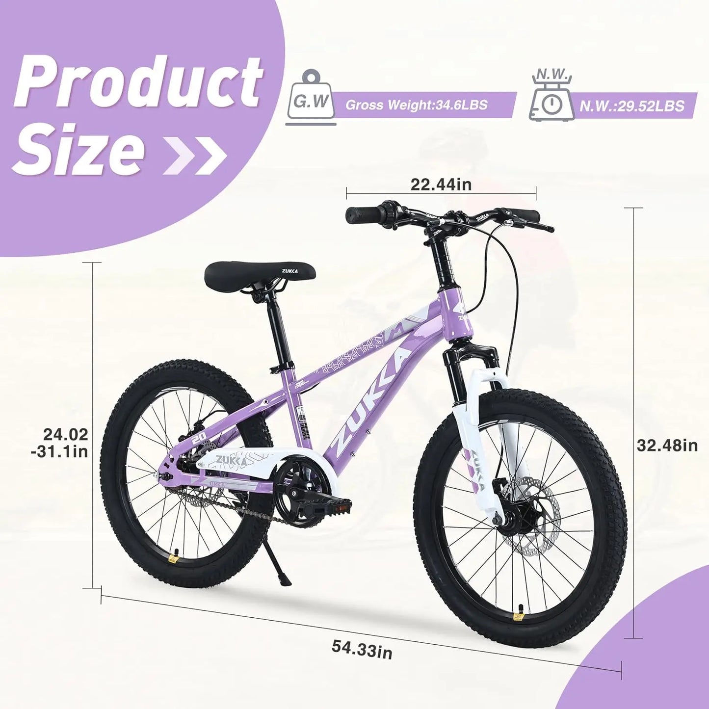 20/24  Inch Mountain Bike for Boys Girls, Disc Brake