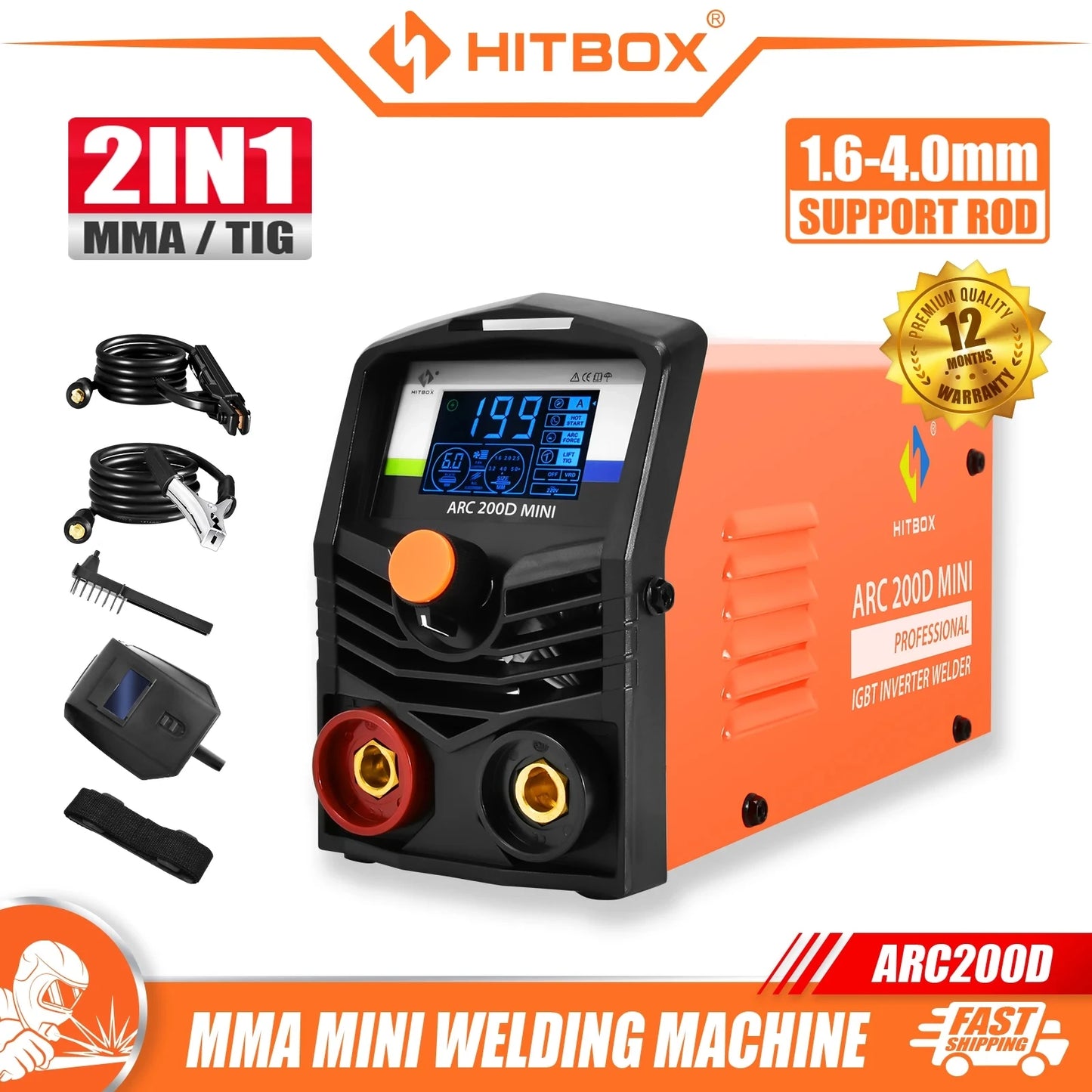 HITBOX ARC200D Welding 2 in 1 ARC MMA LIFT TIG MINI IGBT Inverter