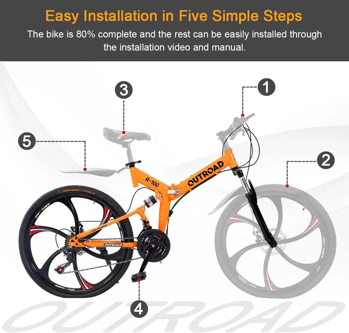 26 Inch Folding Mountain Bike, 21 Speed Full Suspension High-Carbon Steel MTB Foldable Bicycle, Dual Disc Brake Non-Slip Bikes