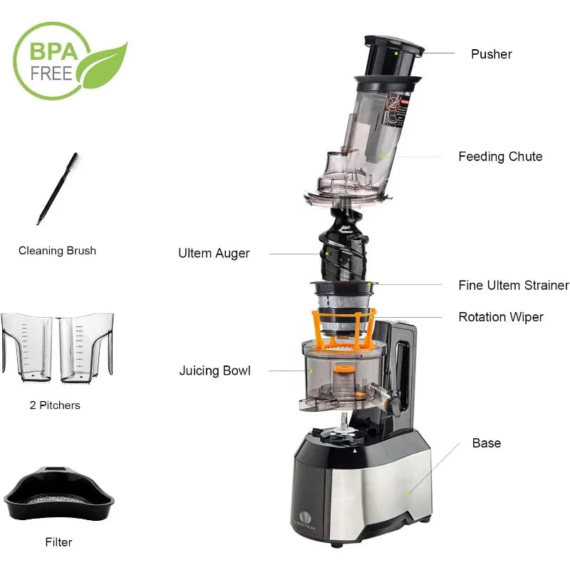 Ventray Slow Juicer Machine, Electric Cold Press Masticating Juice Extractor Maker for Citrus Orange Fruit Vegetable - Dons' Adventure Gear 